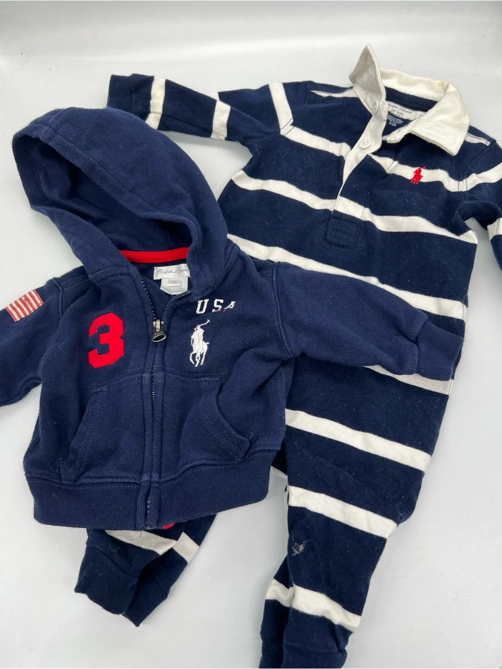 Ralph Lauren Navy Hooded Zip Sweatshirt & Striped One-Piece Navy/White
